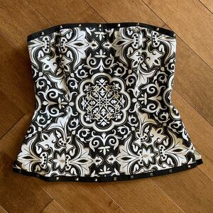 White House Black Market Black and White Patterned Strapless Corset Top